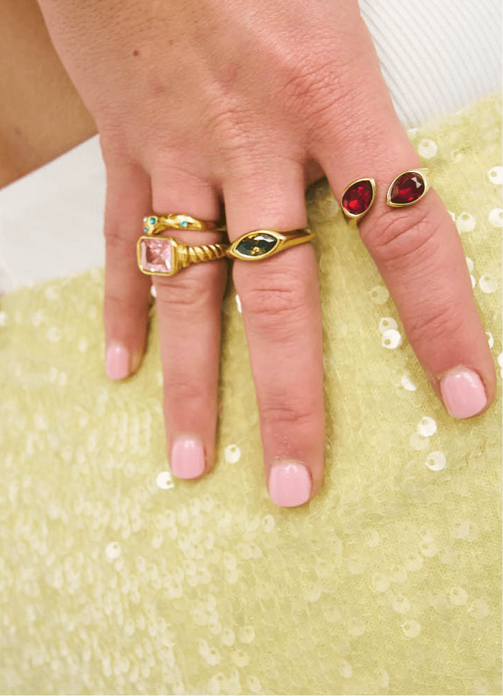 Billie Rings, Veuve Rings and Strawberry Ring in 14k Gold Fill 