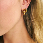 Multicoloured gemstone gold earring stack 