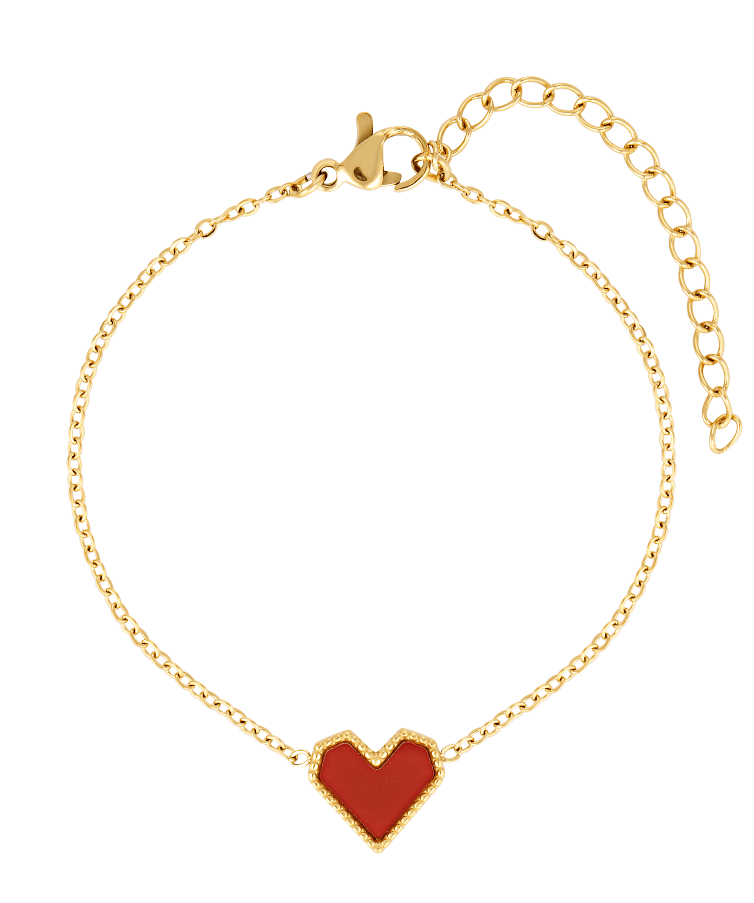 Moods Bracelet. Red and black heart shaped pendant on a gold fill chain