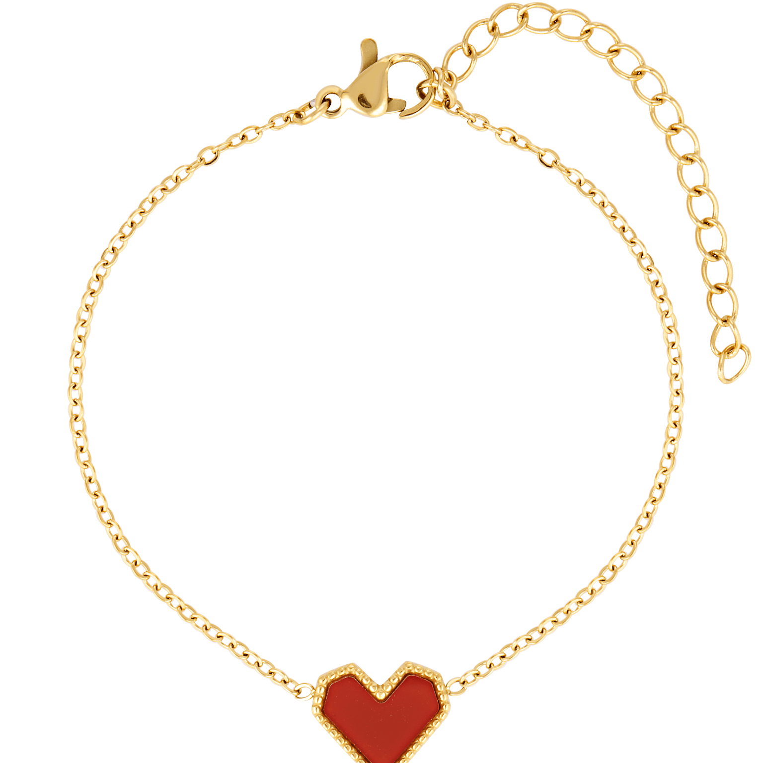 Moods Bracelet. Red and black heart shaped pendant on a gold fill chain