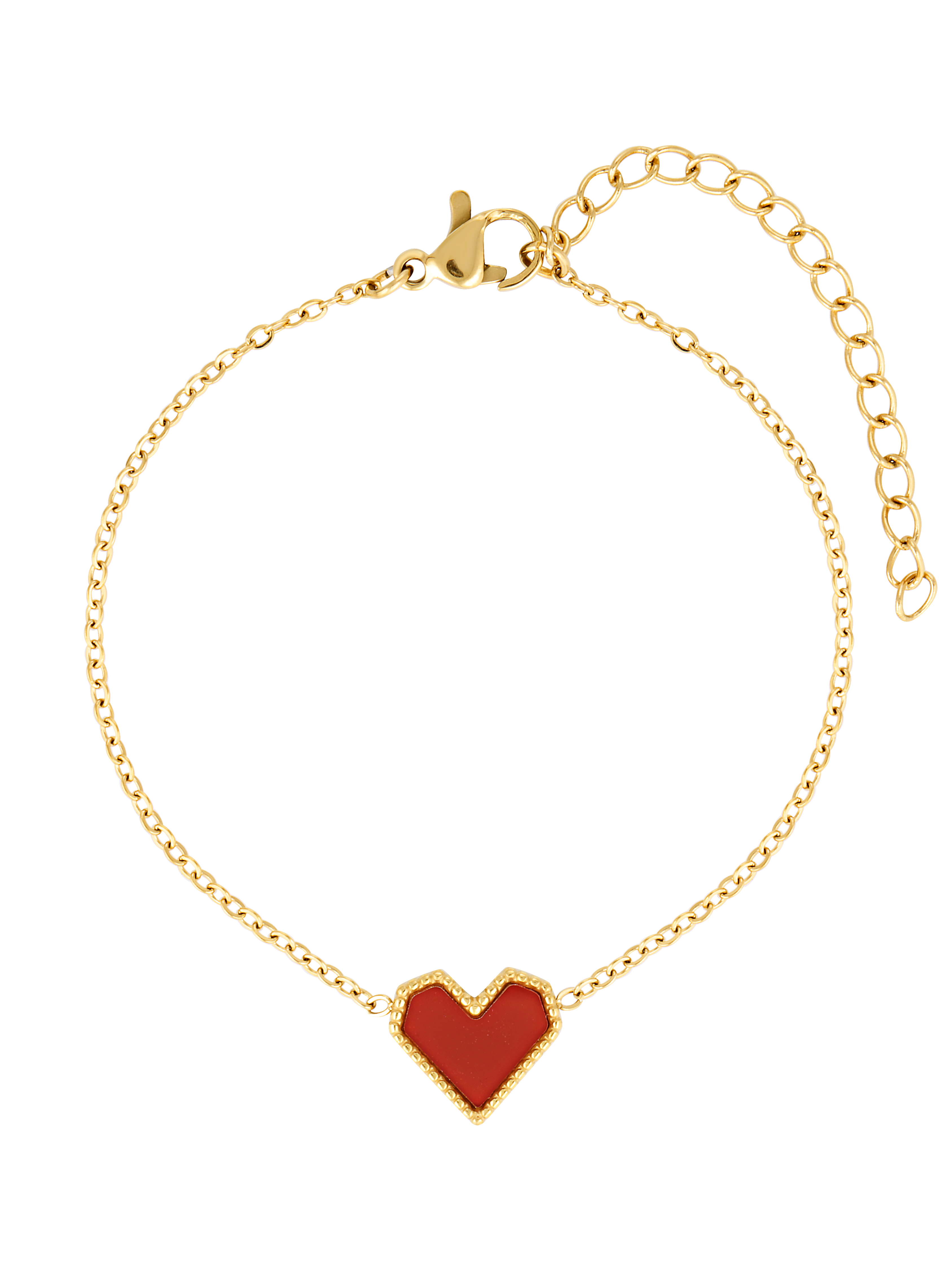 Moods Bracelet. Red and black heart shaped pendant on a gold fill chain