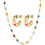 Multicoloured gemstone necklace and earring set in 18k gold fill - the Bixby Set