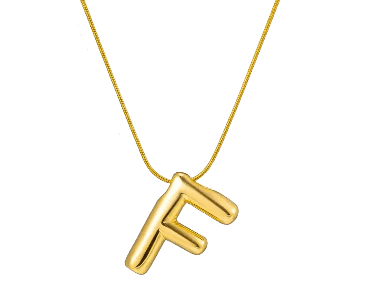 Letter F initial in gold necklace 