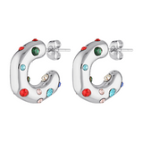 Multicoloured silver hoop earrings