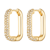 cubic zirconia on the front section of 18k gold fill rectangle shaped hoop earrings