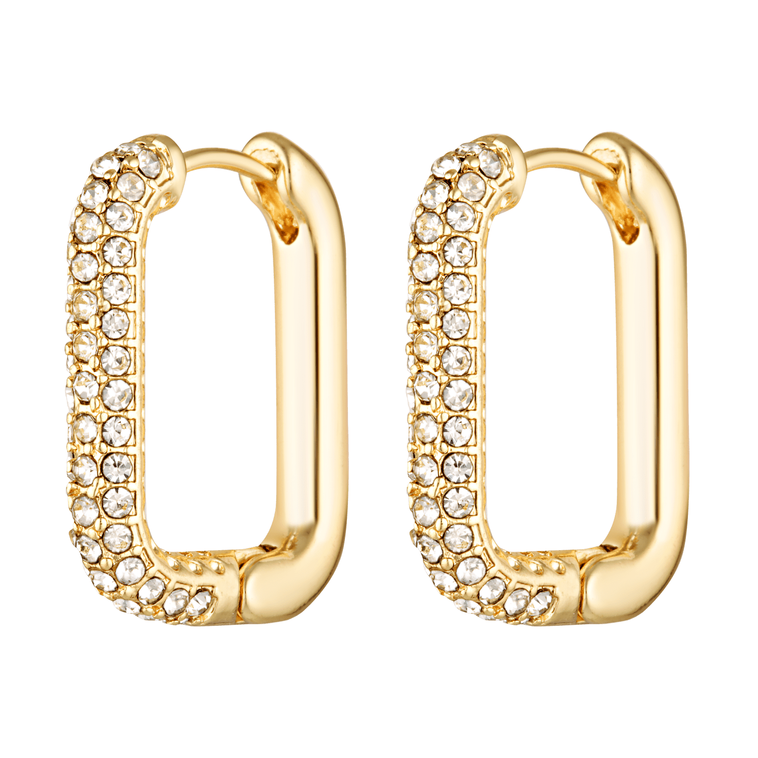 cubic zirconia on the front section of 18k gold fill rectangle shaped hoop earrings