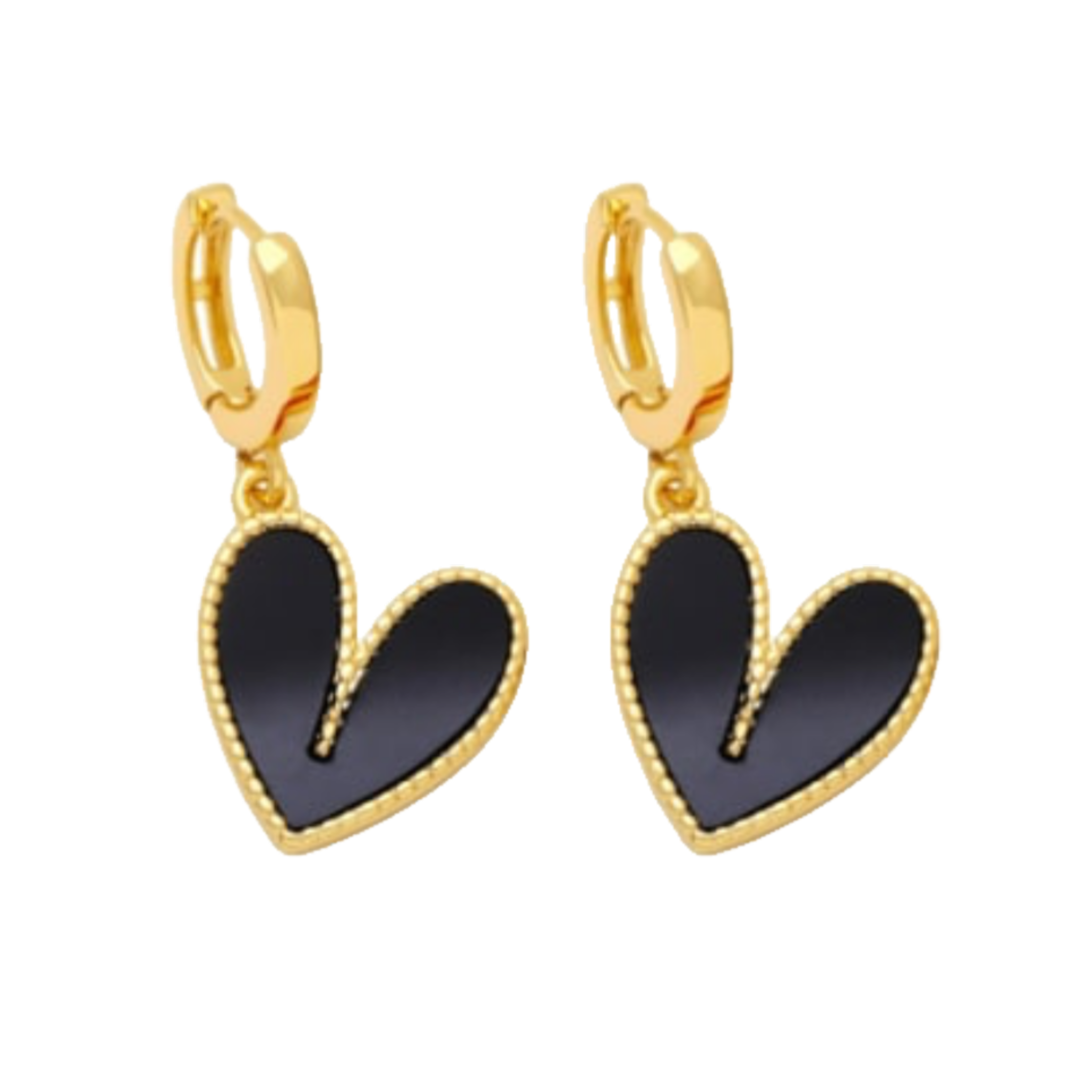 Cupid heart hoops with black enamel heart detail 