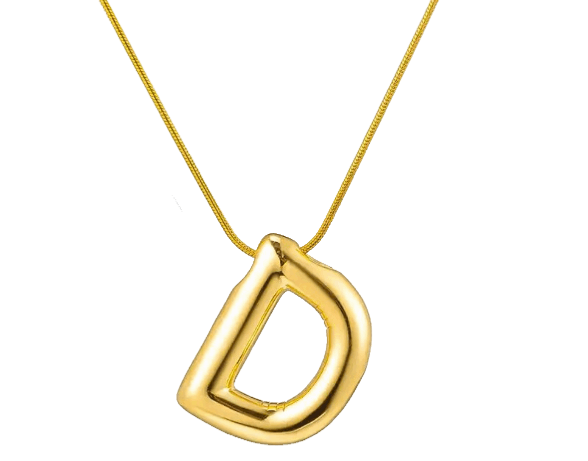 D shaped gold initial pendant 