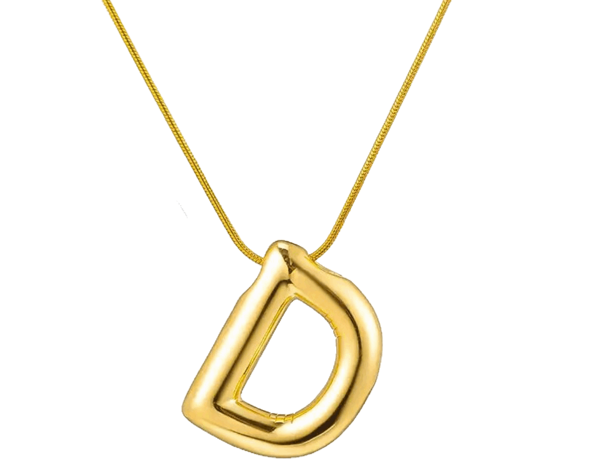 D shaped gold initial pendant 