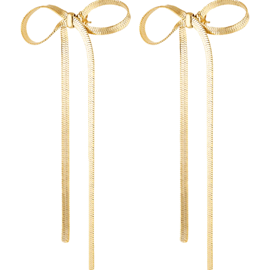 Bow earrings in long gold ribbon style