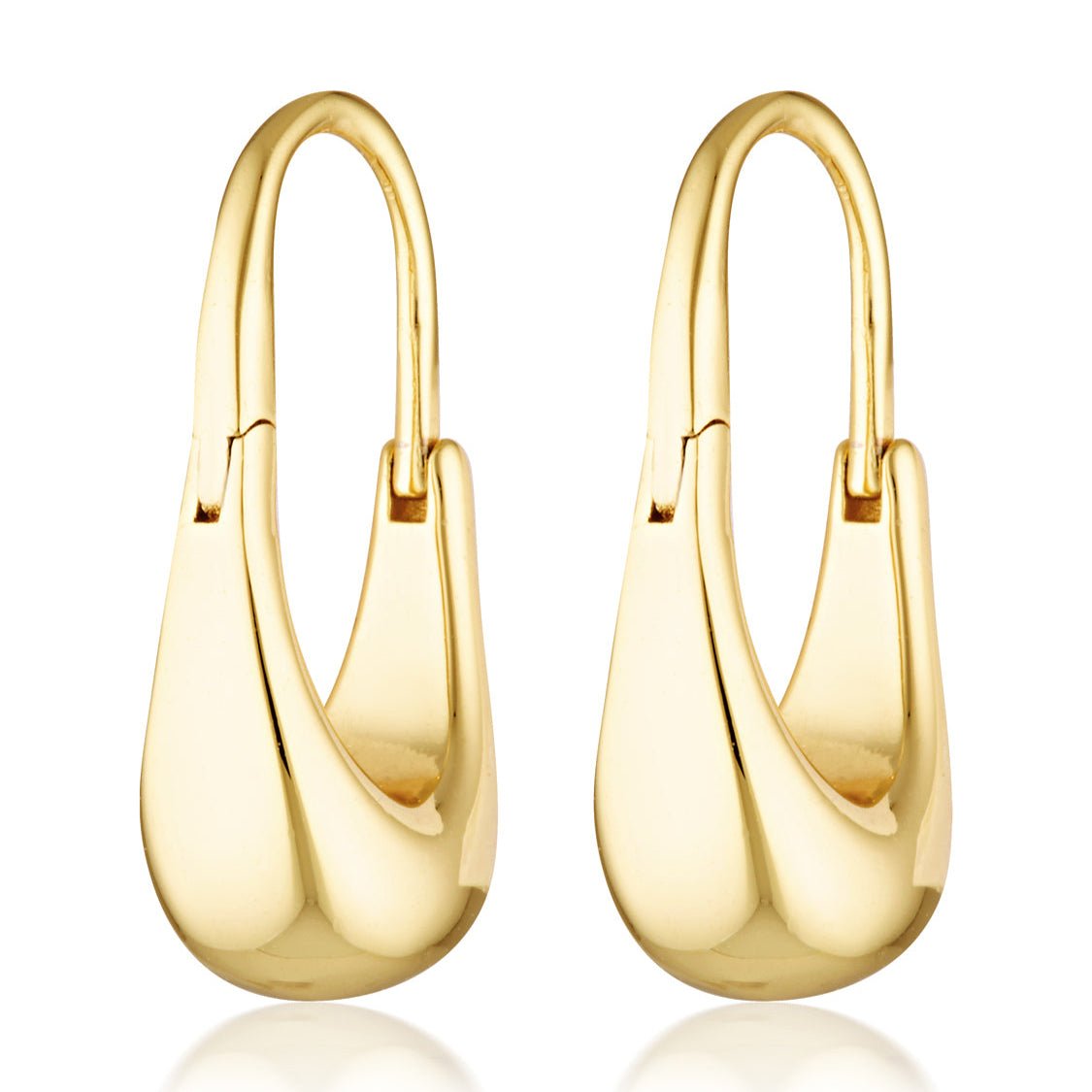 Long drop Danish design hoops in gold vermeil