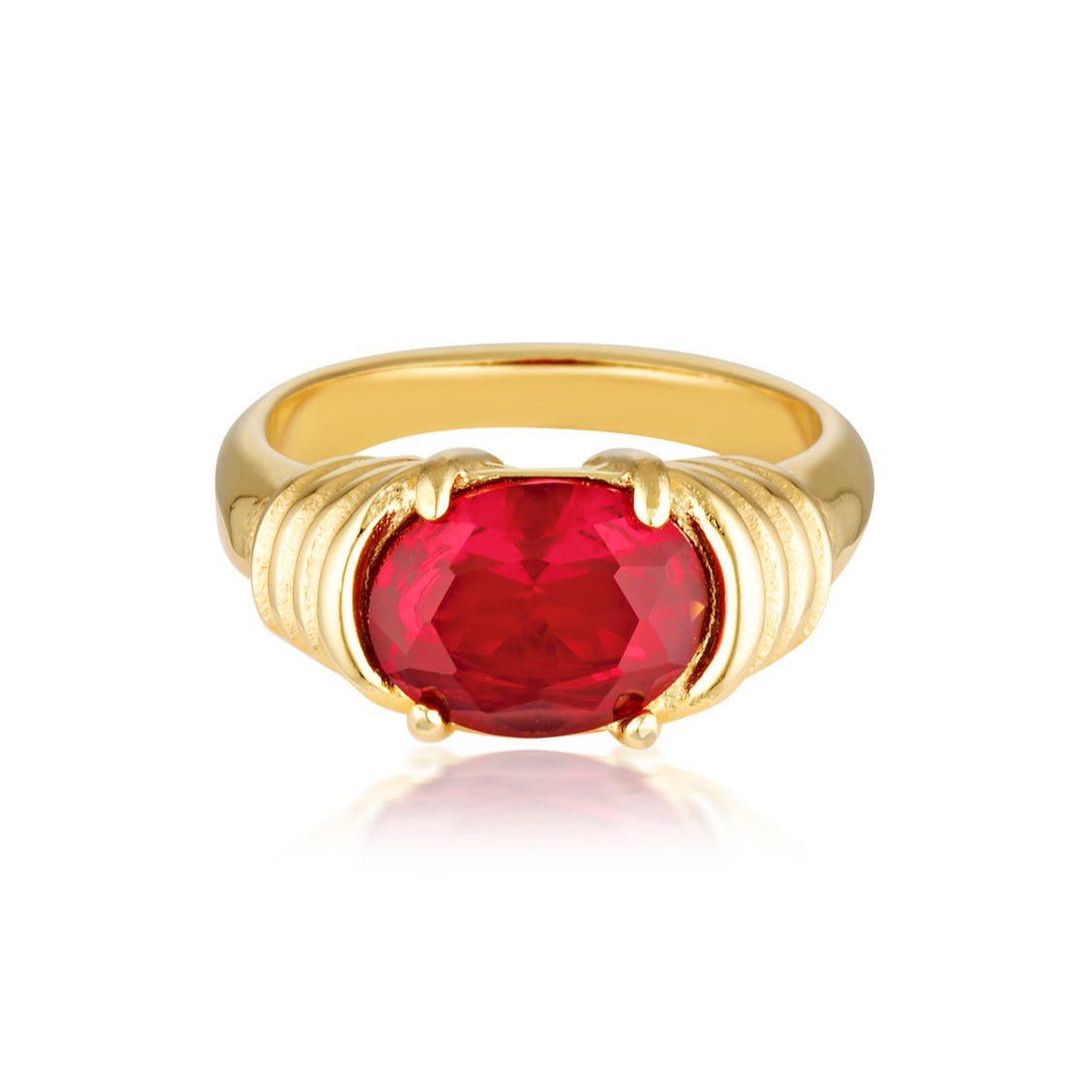 Ruby red stone ring in 18k gold on stainless steel