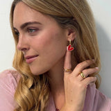 18k gold fill earrings with red heart pendant 