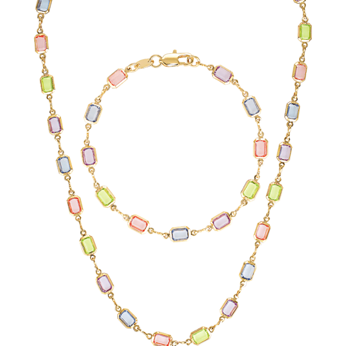 Pastel coloured gold fill necklace and bracelet set 