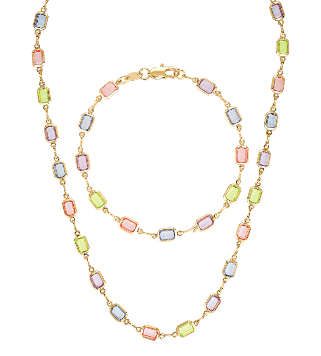 Pastel coloured gold fill necklace and bracelet set 