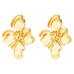 Tahiti Earrings, large hibiscus shaped gold stud earrings in 14k gold 