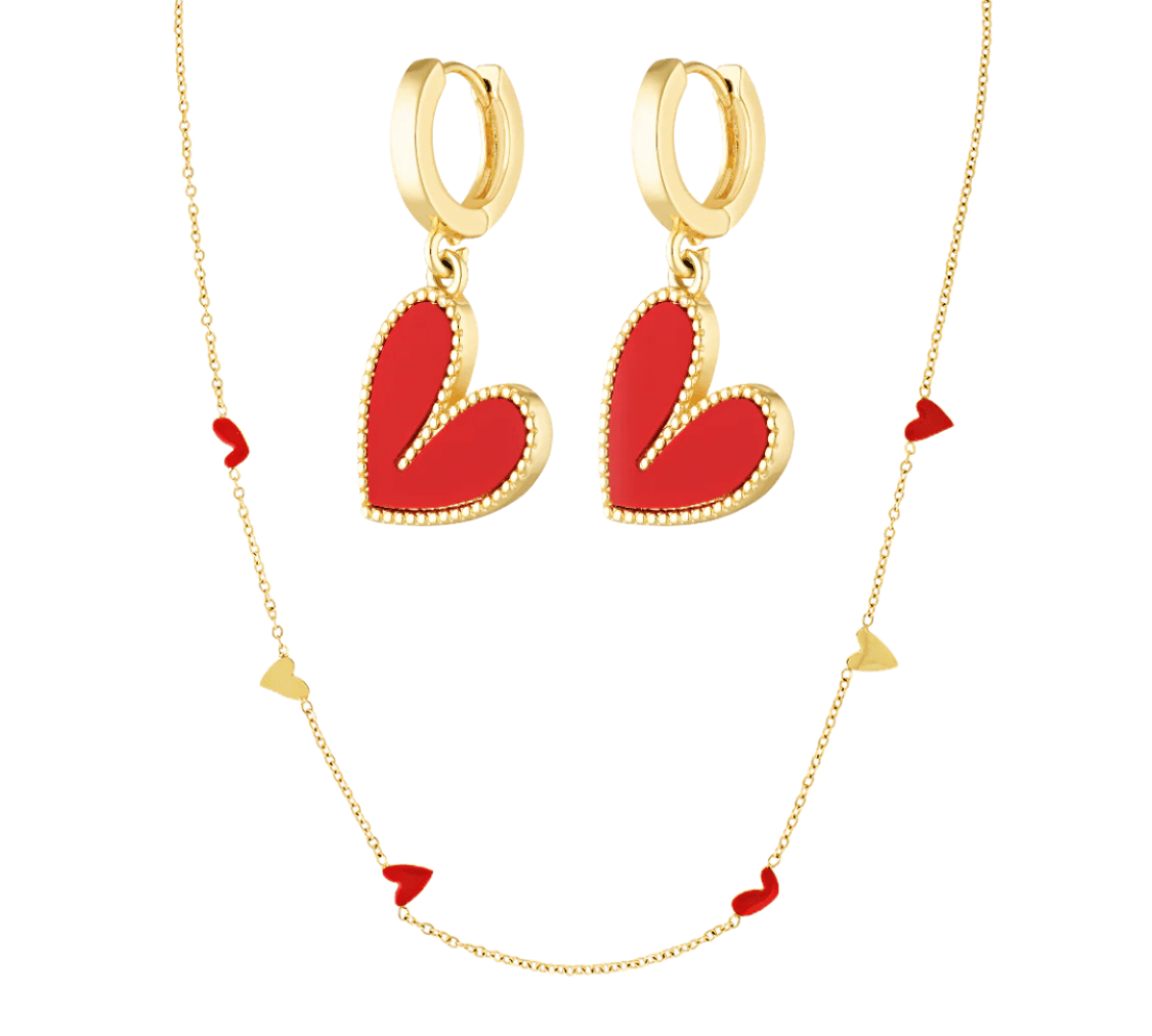 Cupid set with heart shaped hoop earrings and dainty heart necklace