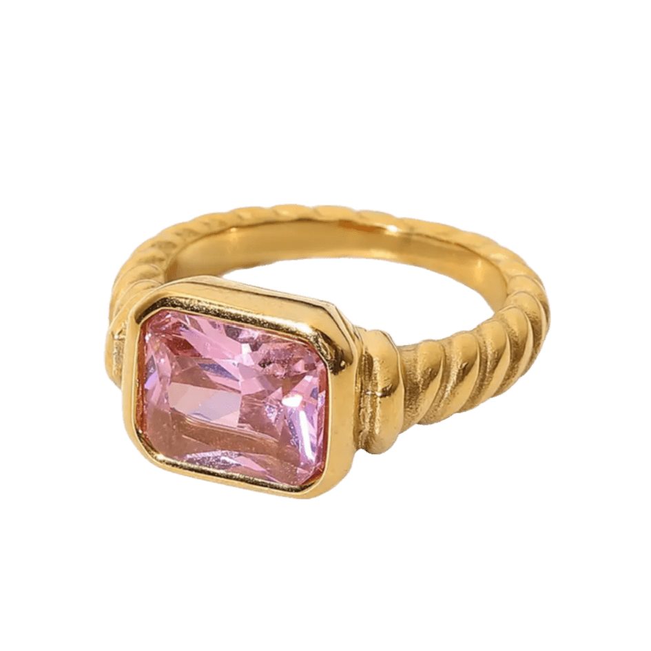 Handmade pink gem set in 18k gold ring 