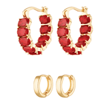 Isolde Stack - red crystal earrings and small gold fill Huggies 