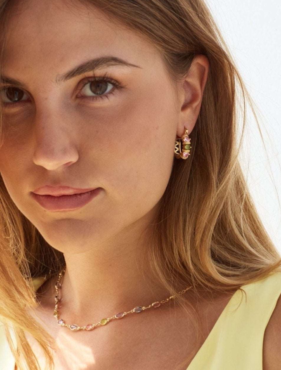 Pastel rainbow necklace and watermelon earrings