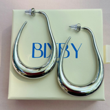 Silver organic long hoop studs