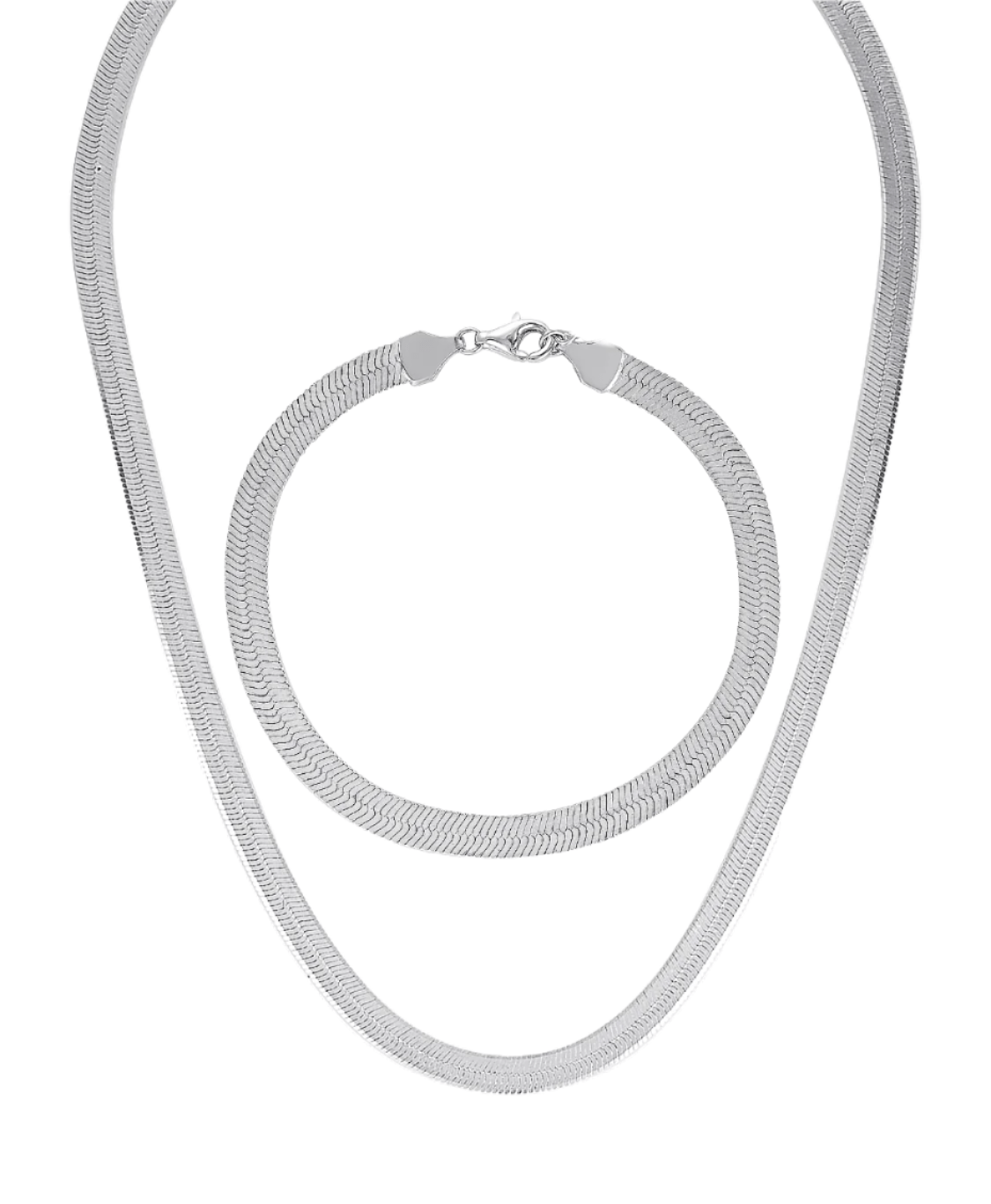 Wide herringbone necklace and bracelet set in 925 Sterling silver 