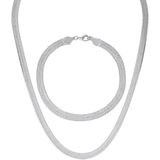 Wide herringbone necklace and bracelet set in 925 Sterling silver 