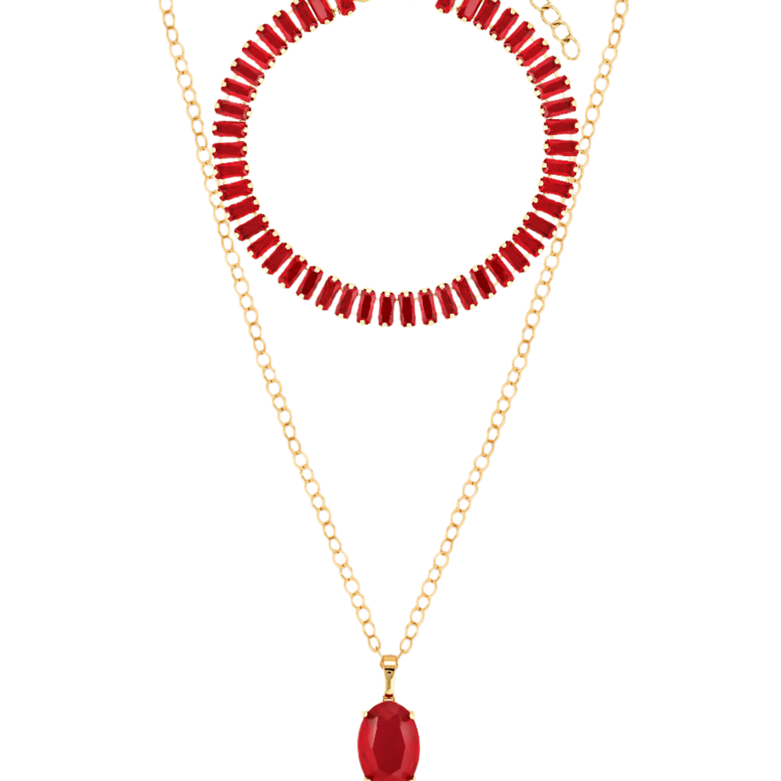 Lillian Set - red crystal bracelet and necklace in gold 