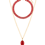 Lillian Set - red crystal bracelet and necklace in gold 