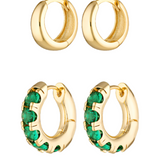 Set of two of our best hoop earrings. Huggies with green hoops