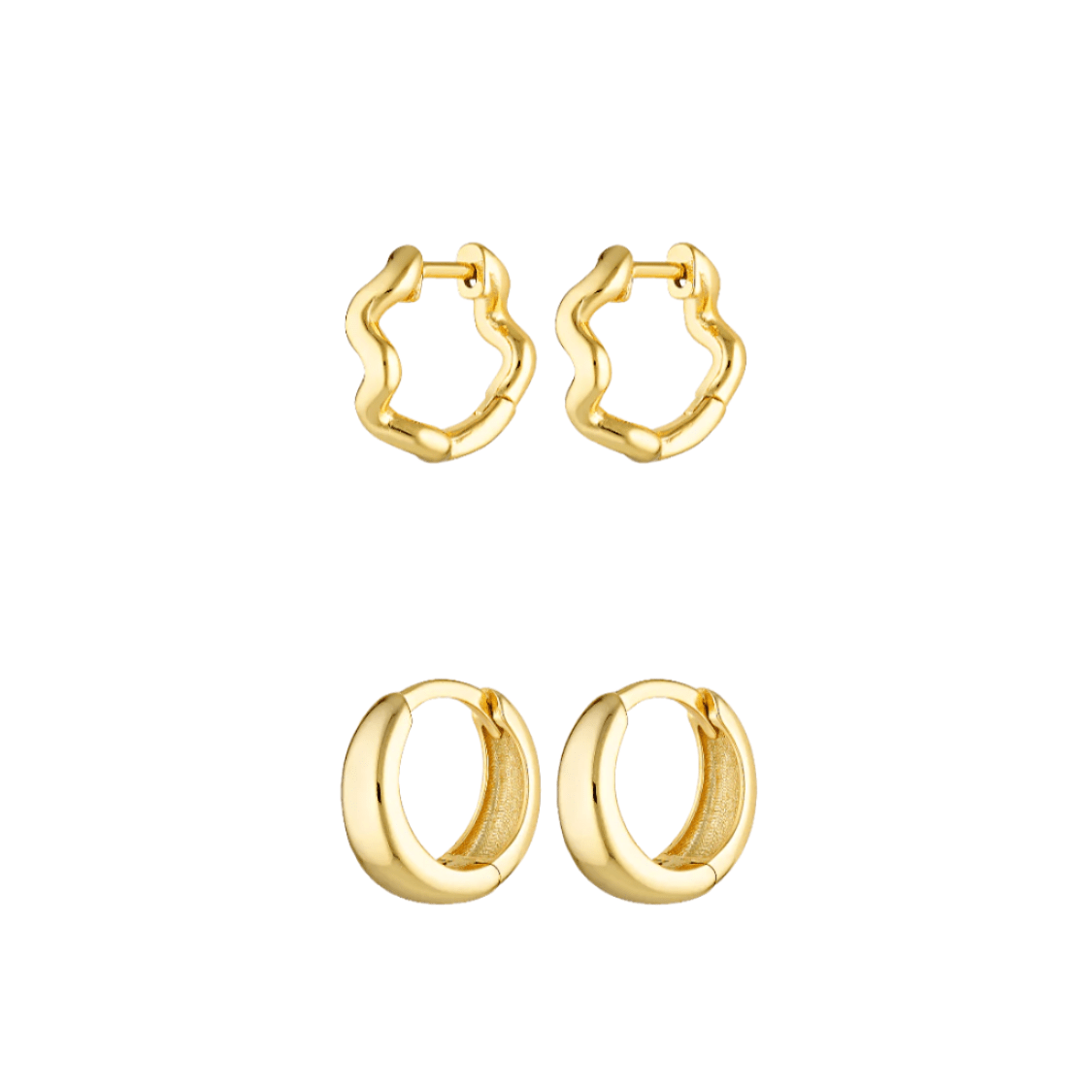 Small earring Stack of 18k gold fill Huggies 