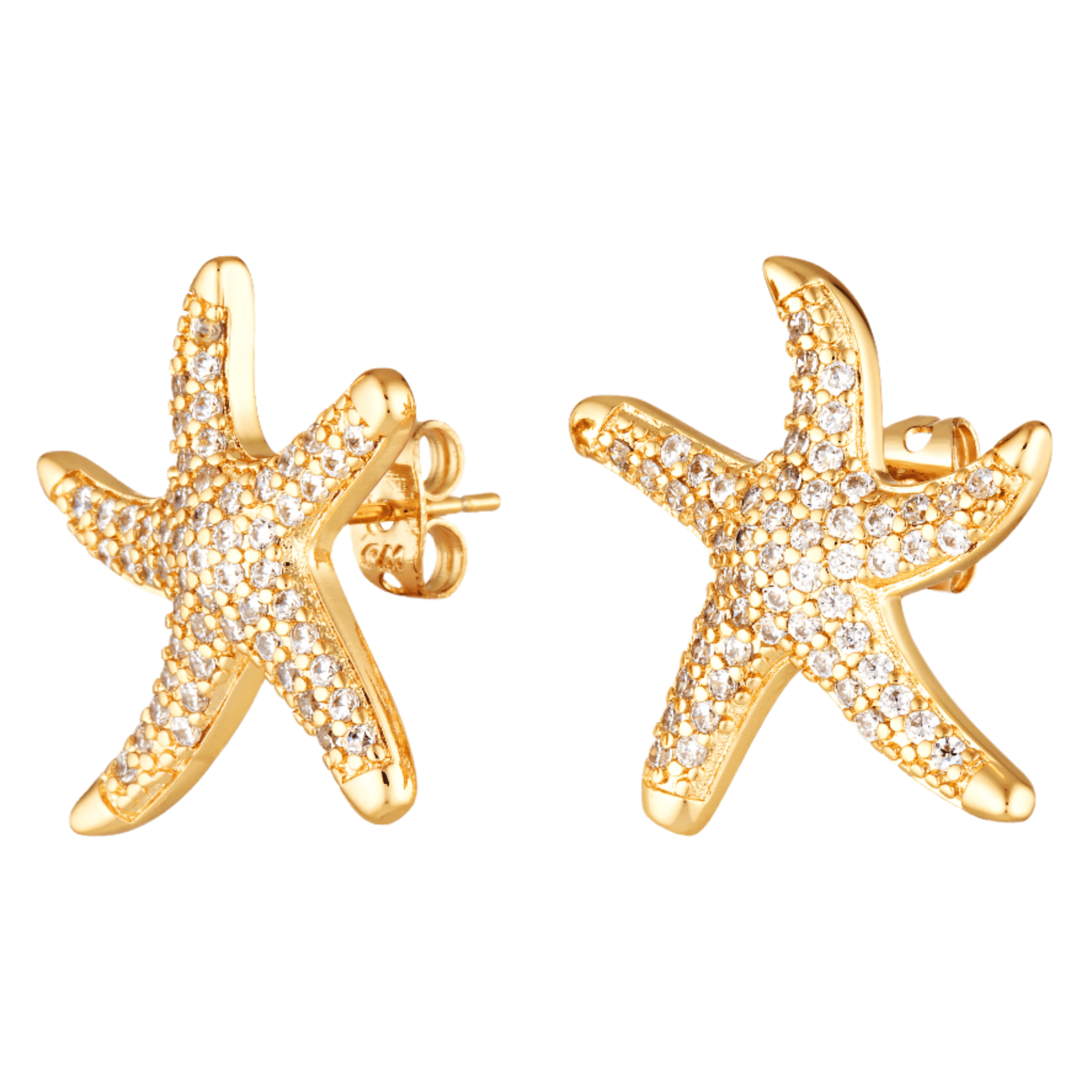 crystal starfish shaped stud earrings in gold