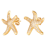 crystal starfish shaped stud earrings in gold