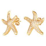 crystal starfish shaped stud earrings in gold