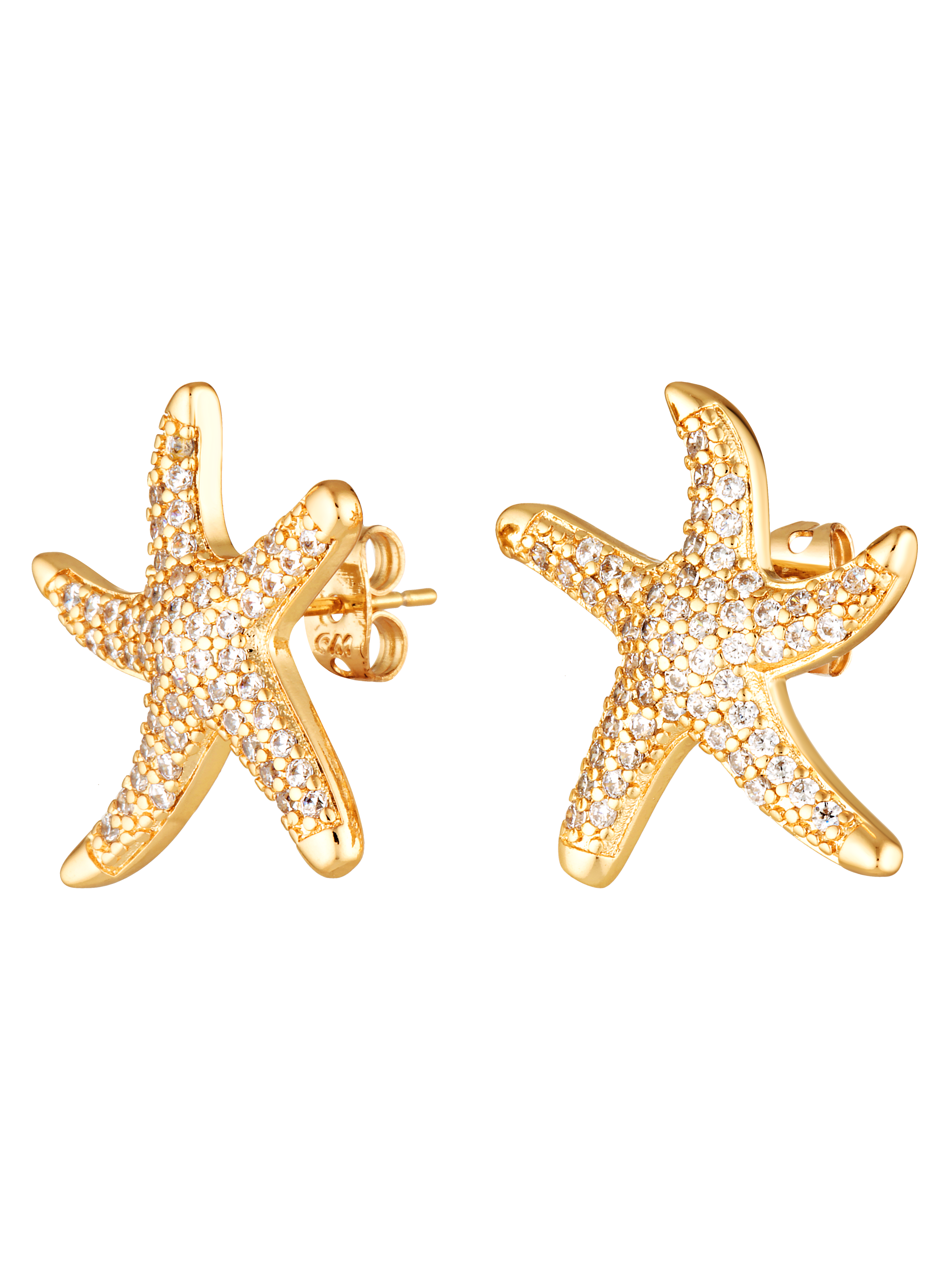 crystal starfish shaped stud earrings in gold