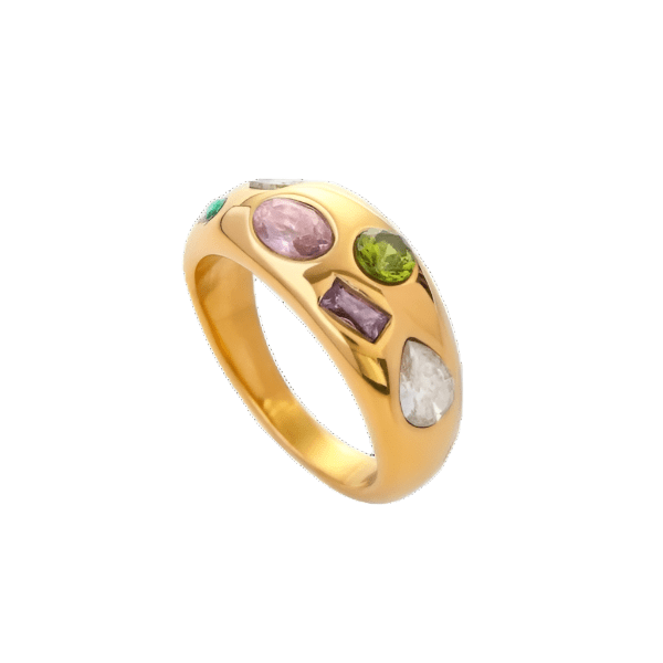 Pastel coloured gemstone ring in gold 