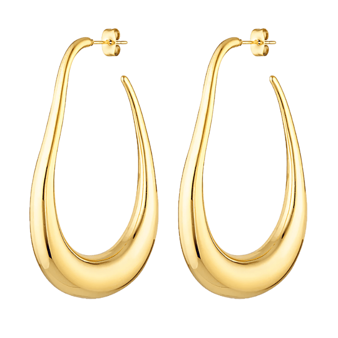 Long sculptural gold hoop earrings 