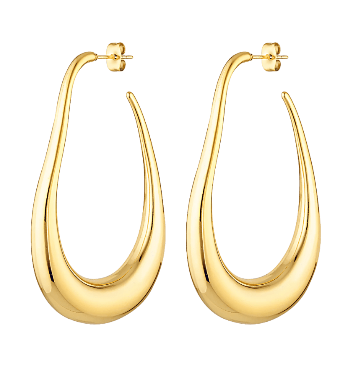 Long sculptural gold hoop earrings 