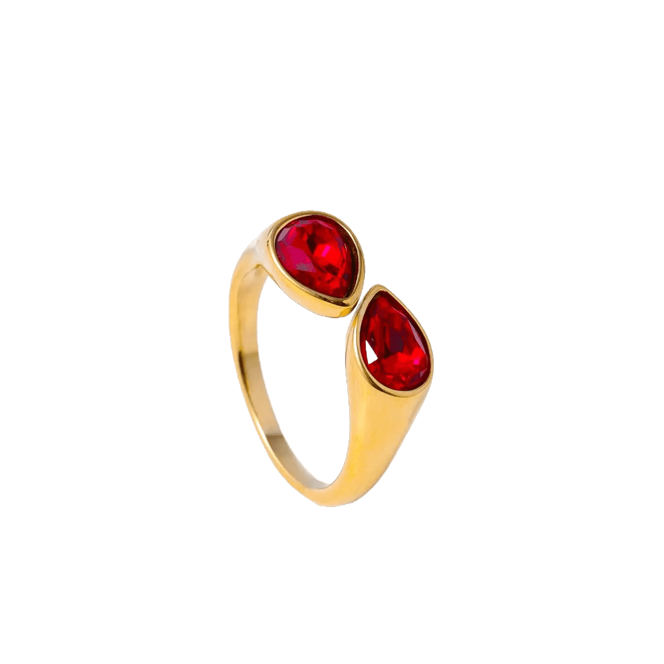 Billie Ring. Adjustable gold fill ring with red gemstones 