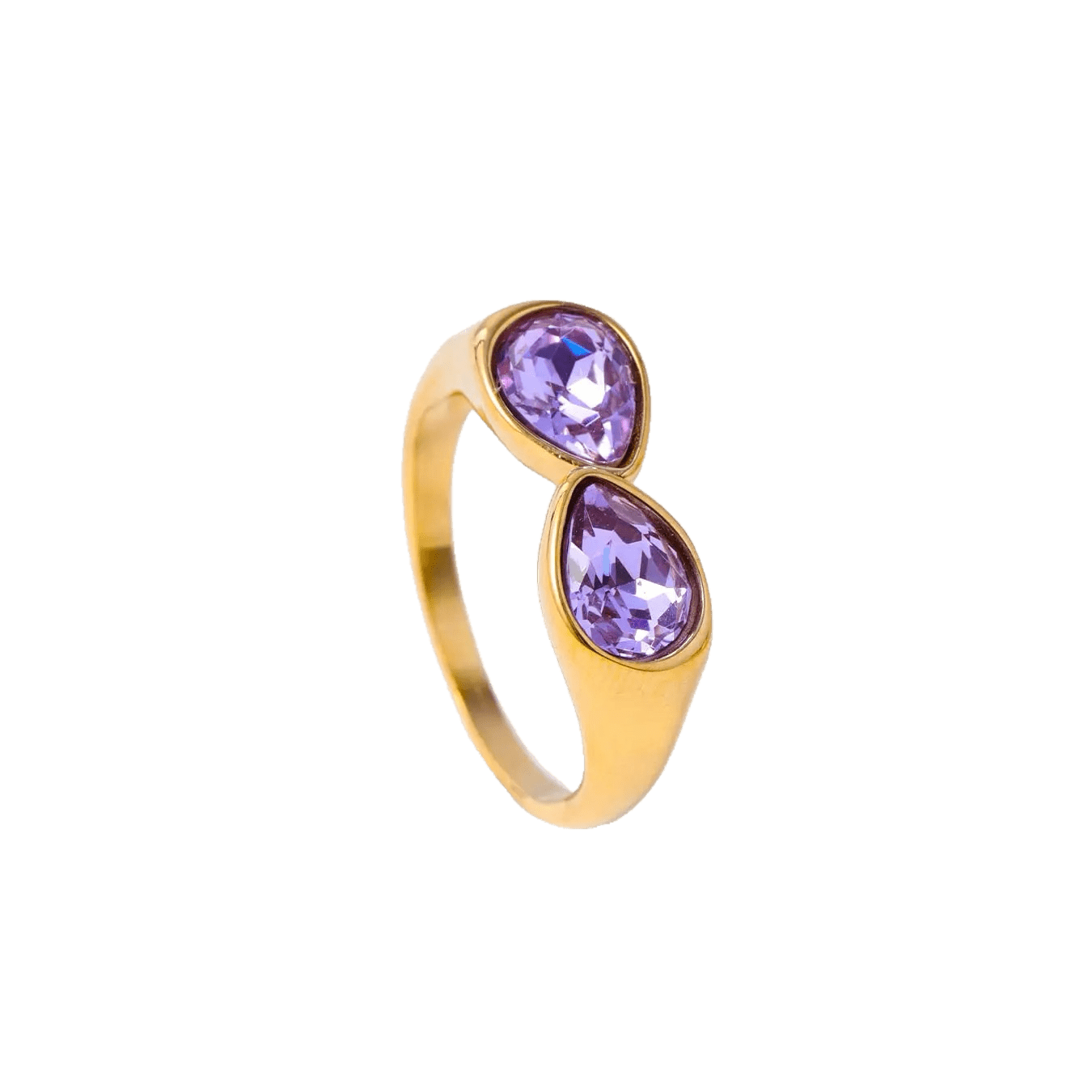 Purple adjustable ring with two glass gemstones