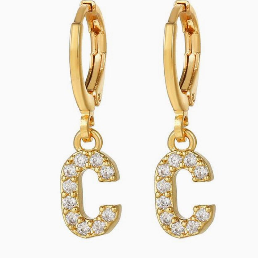 Letter C crystal initial hoops 