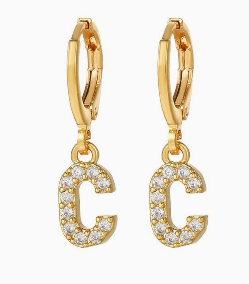 Letter C crystal initial hoops 