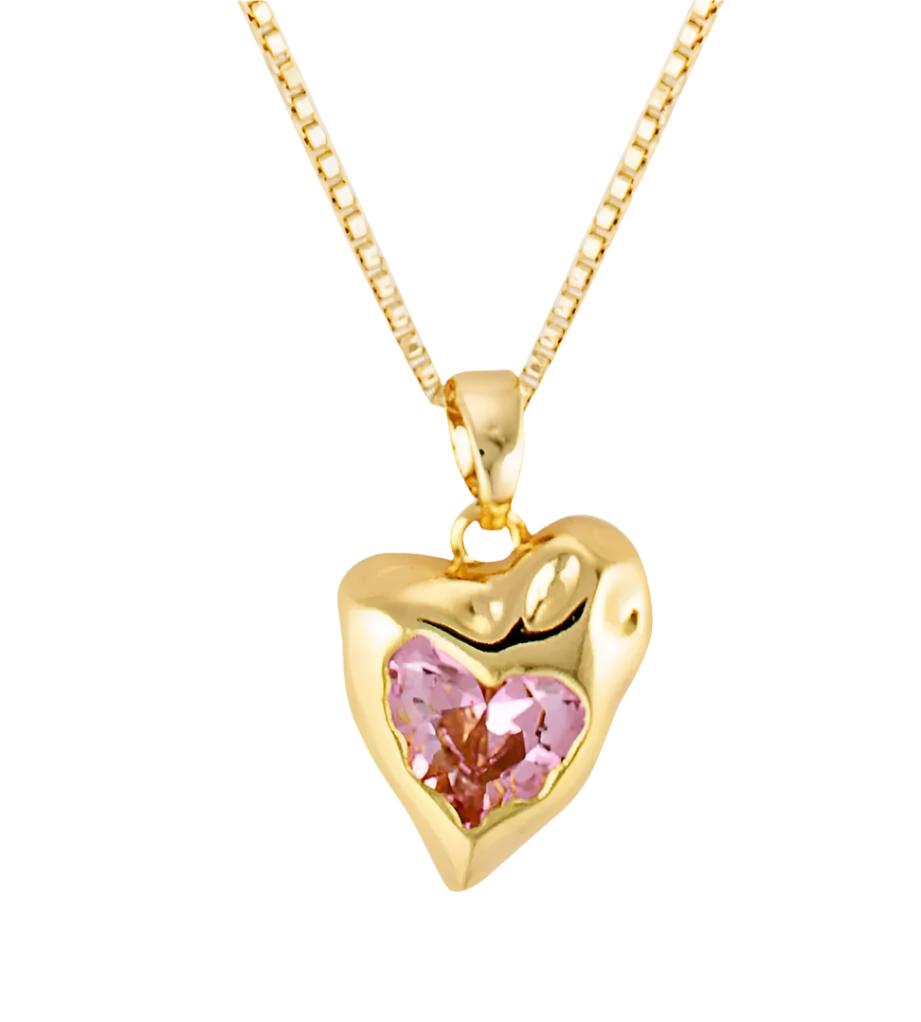 Close up of pink pendant gemstone heart detail 