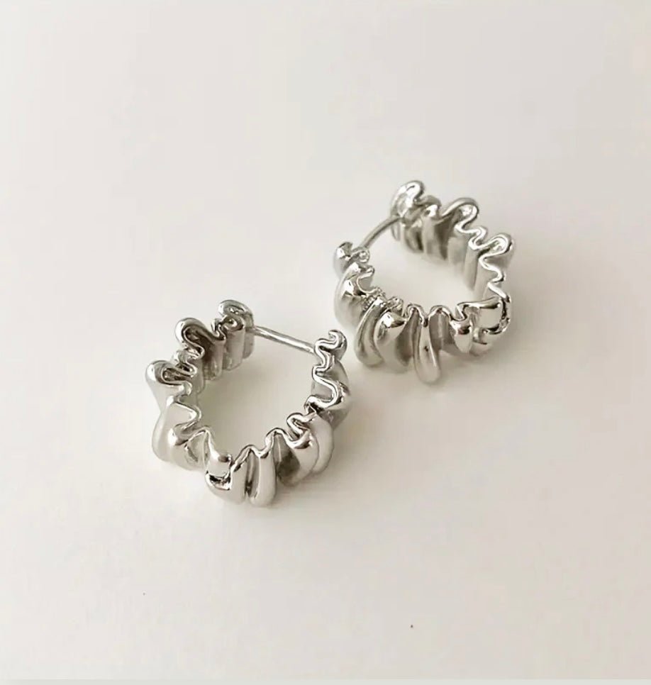 Silver Squiggle Hoops textured, folded earrings