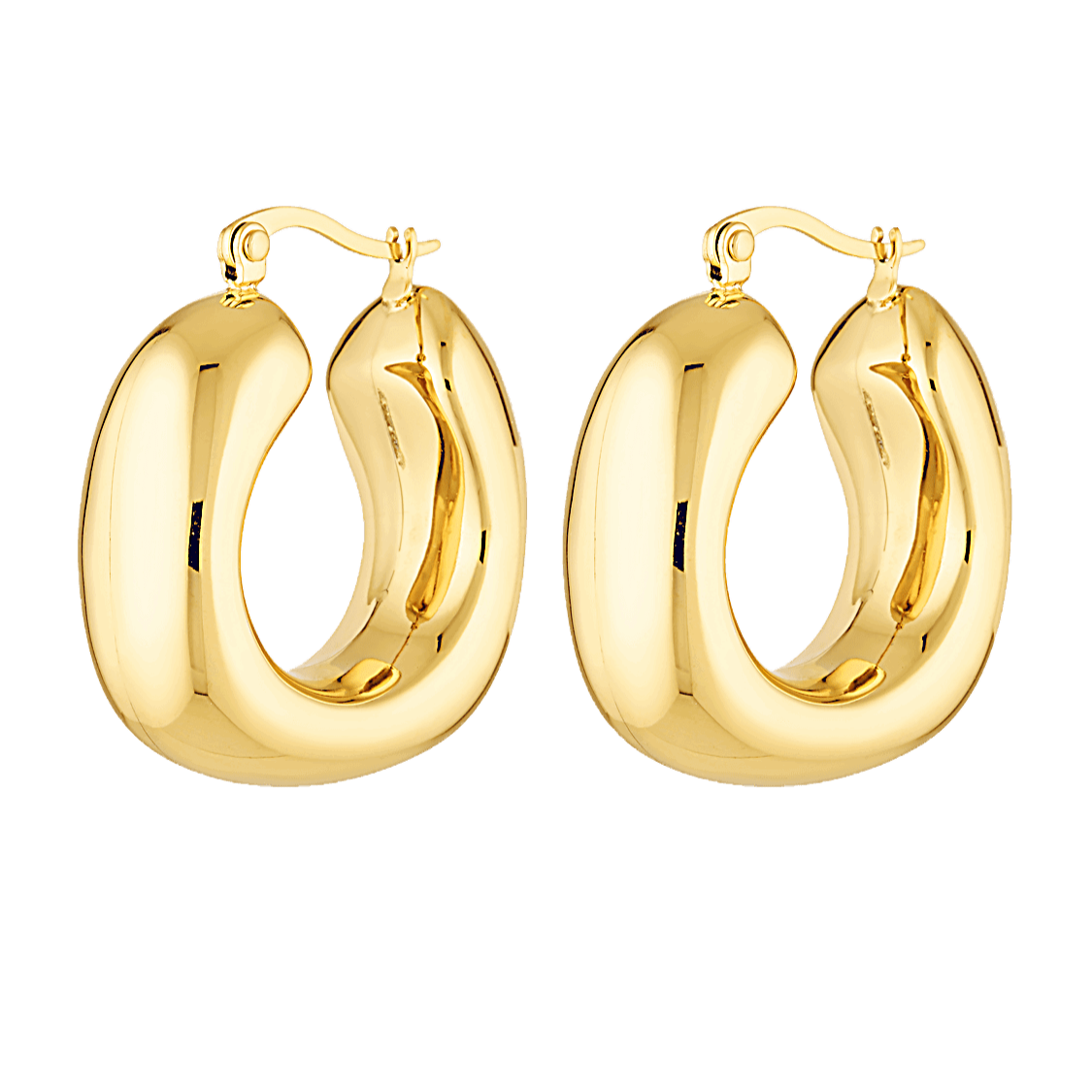 Photos of large square shaped gold hoops 