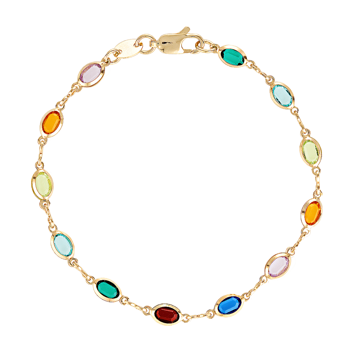 gold filled oval multicolour gemstone bracelet