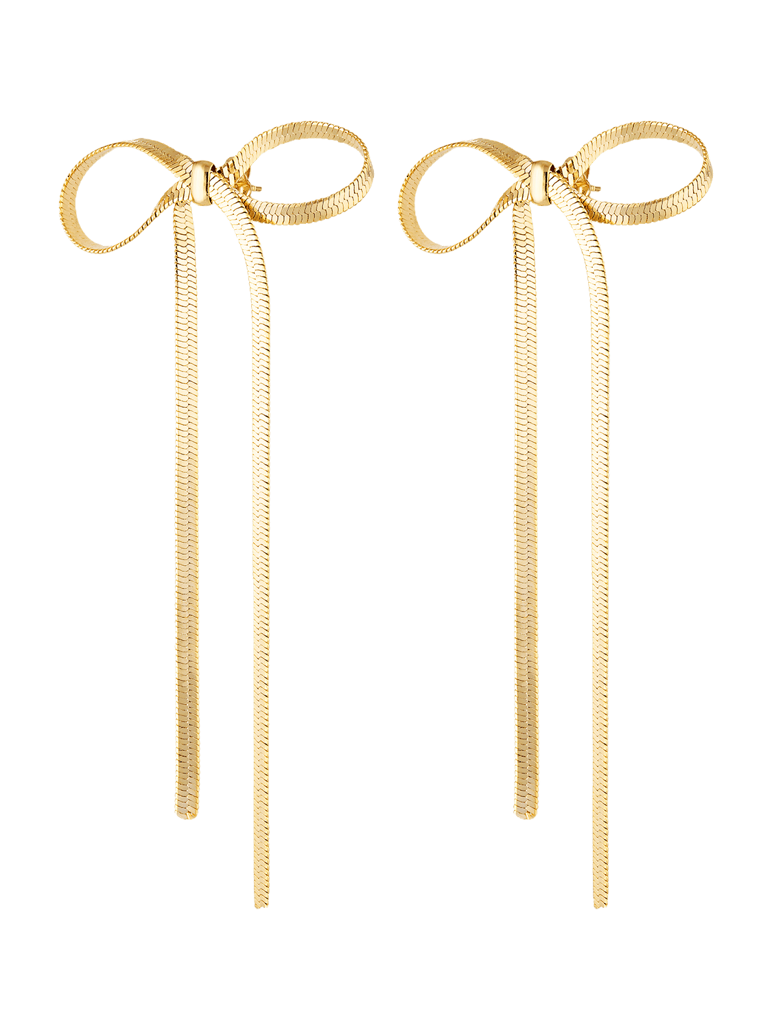 Bow earrings in long gold ribbon style