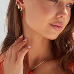 Model in our Spicy Chilli set. 18k gold fill chain and glass chilli charm